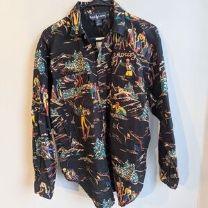 Vintage Ralph Lauren St. Moritz Novelty Ski Cotton Button Down Shirt